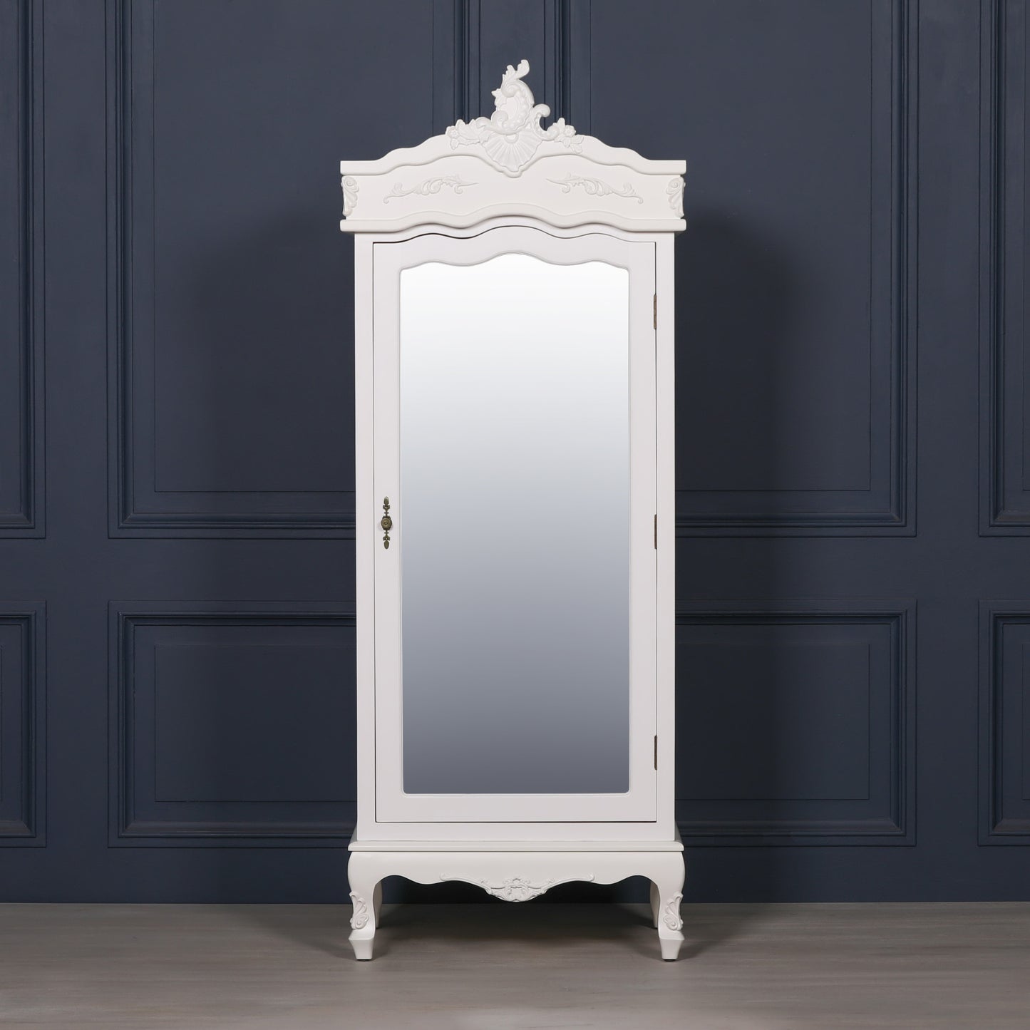 French White Single Door Armoire With Mirrored Door