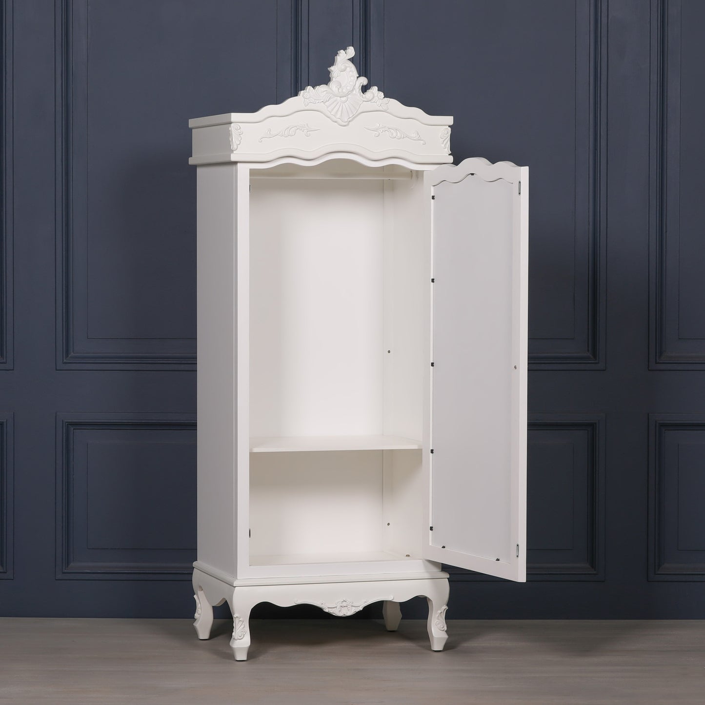 French White Single Door Armoire With Mirrored Door