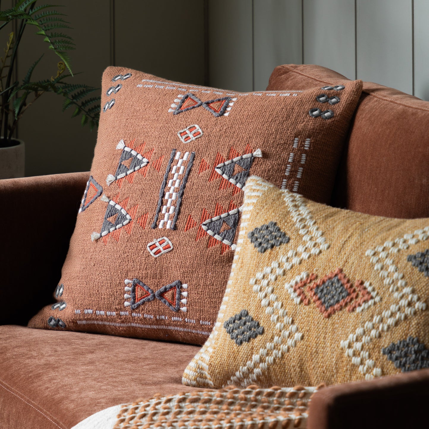 Arlo Embellished Cushion Brown