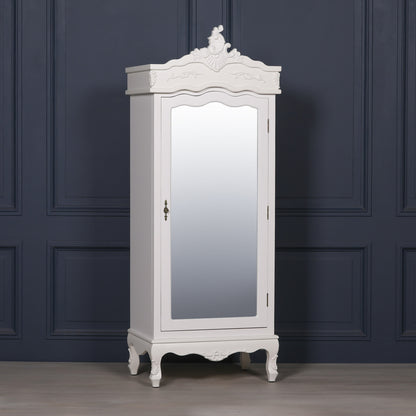 French White Single Door Armoire With Mirrored Door