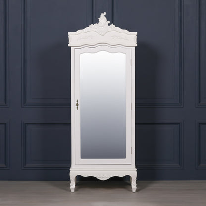 French White Single Door Armoire With Mirrored Door